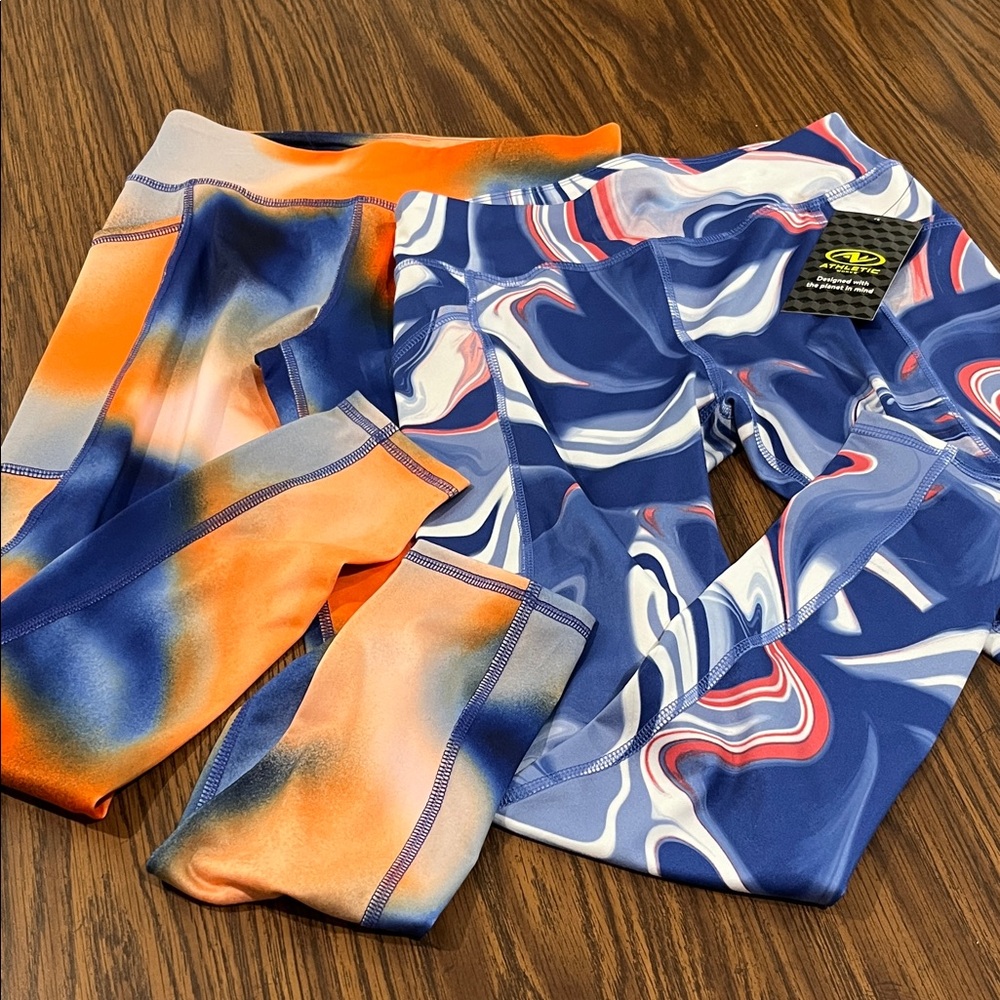 Lot of 2 Athletic Works Kids Leggings - Blue and Orange Marble